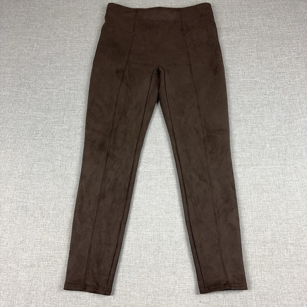 Spanx Faux Suede Leggings Womens L Brown High Rise Ankle Shaping Pants